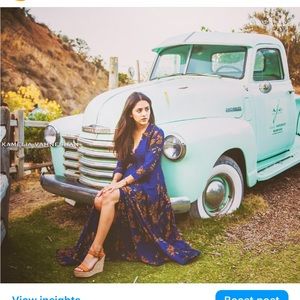 Women’s Maxi Dress in Royal Blue with Floral Print